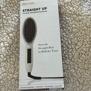 IN styler Straight Up Ceramic Straightening Brush - White with Purple Bristles
